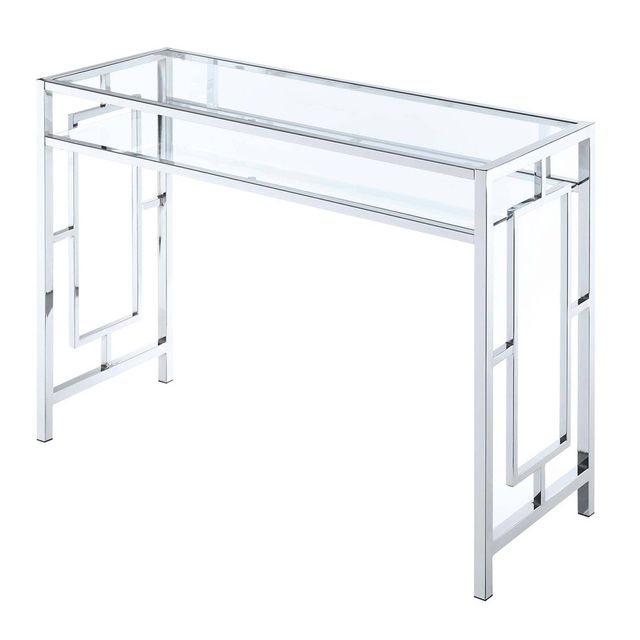 Town Square Chrome Desk with Shelf Chrome - Breighton Home: Tempered Glass, Office, Dorm Storage