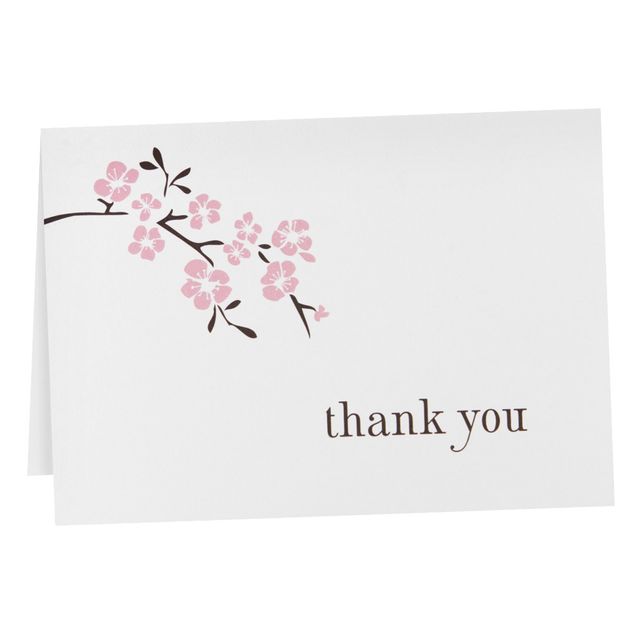 50ct Cherry Blossom Thank You Cards: Hortense B. Hewitt, Floral Stationery Pack with Envelopes, Botanical Design, Wedding & All Occasions