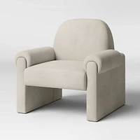 Sculptural Accent Chair Velvet Tan - Threshold: Wooden Frame, Round Padded Back, Open-Base Design