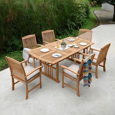 7pc Rowlette Teak Patio Dining Set with Cushion