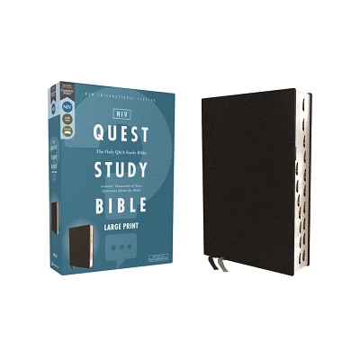 Niv, Quest Study Bible, Large Print, Bonded Leather, Black, Thumb Indexed, Comfort Print - by Christianity Today Intl (Leather Bound)