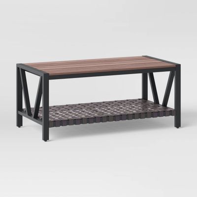 Oak Park Patio Coffee Table, Outdoor Furniture - Dark Brown - Threshold: Metal Frame, Slatted Resin, Shelf