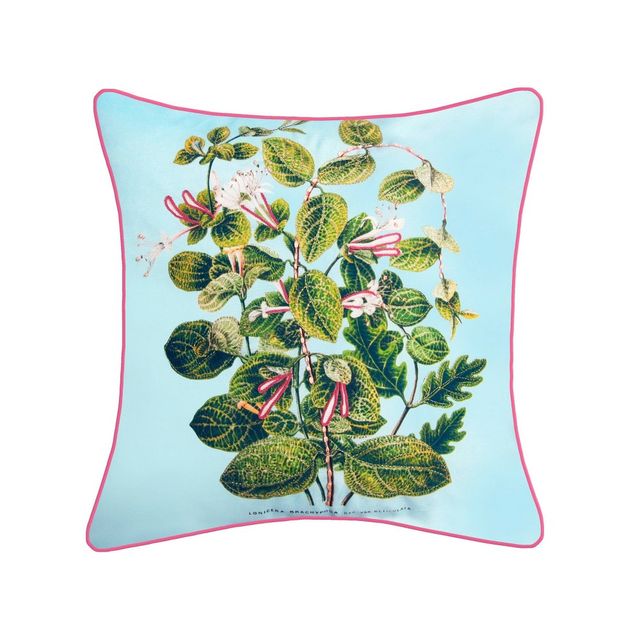 20 x 20 Leafy Floral Square Patio Throw Pillow - New York Botanical Garden: Stain & Fade Resistant, Embroidered