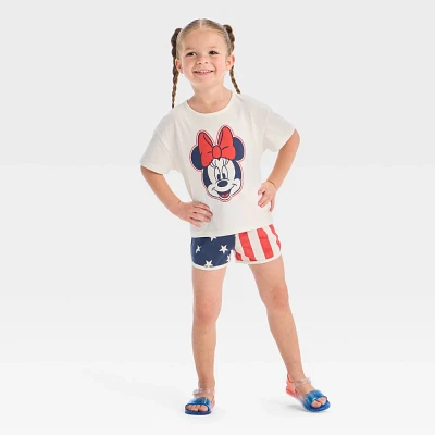 Toddler Girls 2pc Disney Minnie Mouse Americana Short Sleeve T-Shirt and Shorts Set