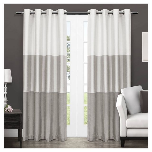 Set of 2 96x54 Chateau Striped Faux Silk Window Curtain Panels Light Gray - Exclusive Home: Room Darkening, Modern Decor Style, Indoor Use