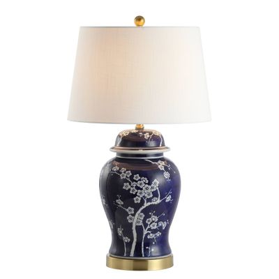 29.5 Ceramic Gracie Ginger Jar Table Lamp: Antiqued Brass, Cherry Blossom - JONATHAN Y