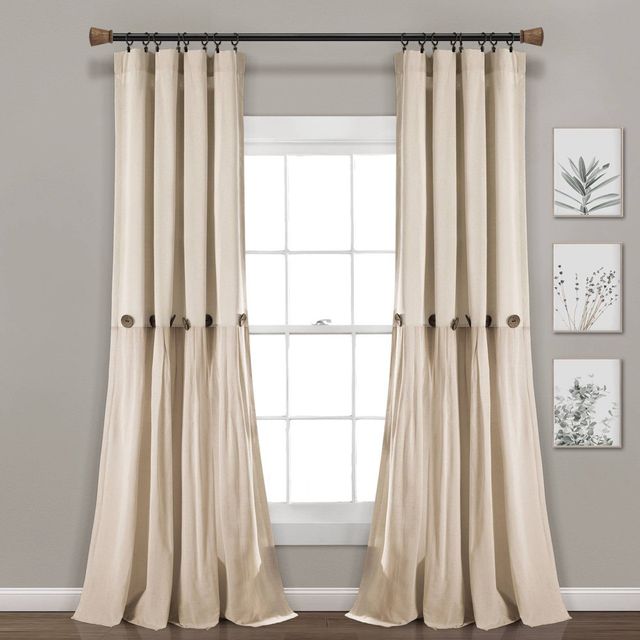 84x40 Farmhouse Linen Button Light Filtering Window Curtain Panel Dark Linen - Lush Dcor: Modern Cotton Rod Pocket