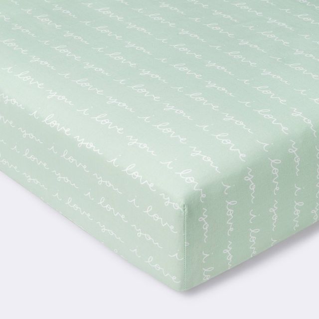 Fitted Crib Sheet I Love You Script - Cloud Island - Mint