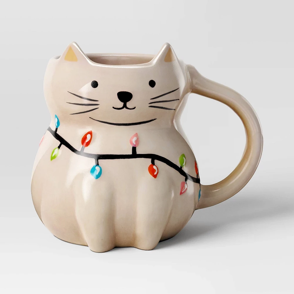 16oz Stoneware Figural Christmas Cat Mug - Wondershop