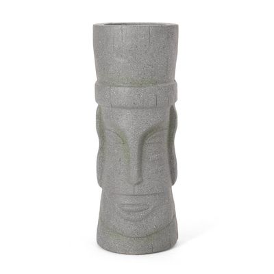 Christopher Knight Home 10 Wide Poulan Concrete Outdoor Novelty Polynesian Planter Stone Gray: Urn-Style, No Assembly Required