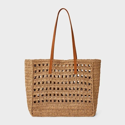 Straw Packable Boxy Tote Handbag - Universal Thread Beige