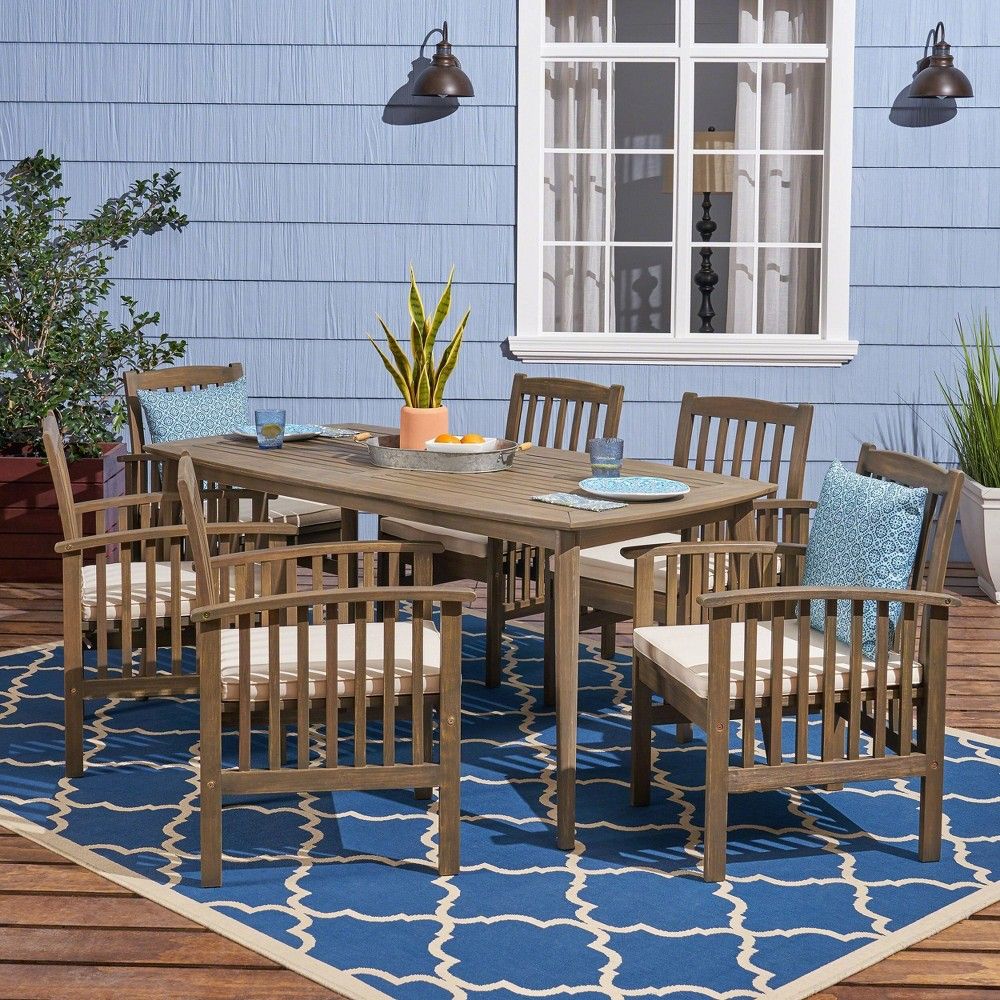 huckleberry 7pc acacia wood and iron planter dining set