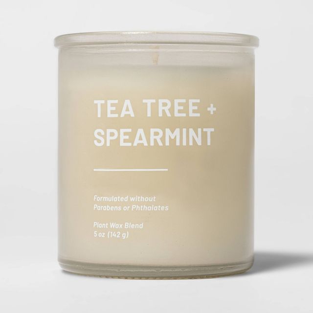 Tinted Glass Tea Tree + Spearmint Jar Candle Light Beige 5oz - Threshold