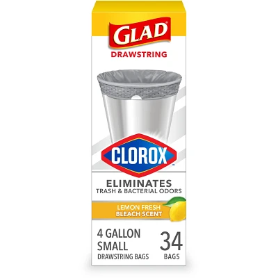 Glad Drawstring Small Trash Bags - Lemon Fresh Bleach - 4 Gallon