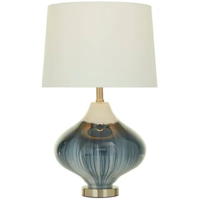 24 x 14 Table Lamp with Drum Shade and Glass Gourd Style Base Blue - Olivia & May