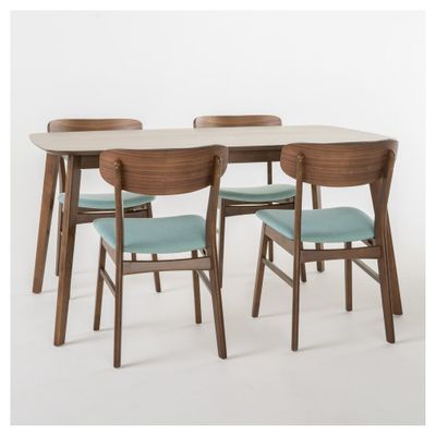 5pc 60 Lucious Dining Set - /Walnut - Christopher Knight Home: Mid-Century, 4 Chairs, Rectangle Table