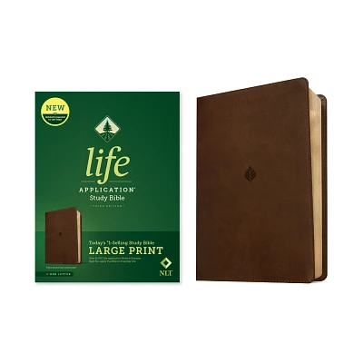 NLT Life Application Study Bible, Third Edition, Large Print (Leatherlike, Rustic Brown Leaf, Red Letter) - (Leather Bound)