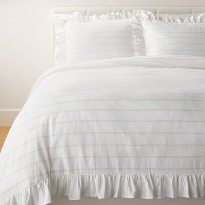 Yarn Dye Stripe with Ruffle Duvet Cover & Sham Set White/Khaki