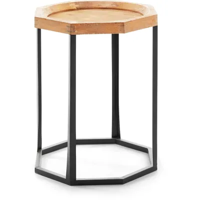 Finch Grayson Wood and Metal Side Table Natural: Round Accent Table, No Assembly, 45lb Capacity