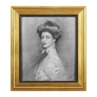 15x16.5 Portrait of Charlotte Greenough Gold Frame Wall Art Gray - A&B Home: Contemporary Digital Art, Vertical Orientation