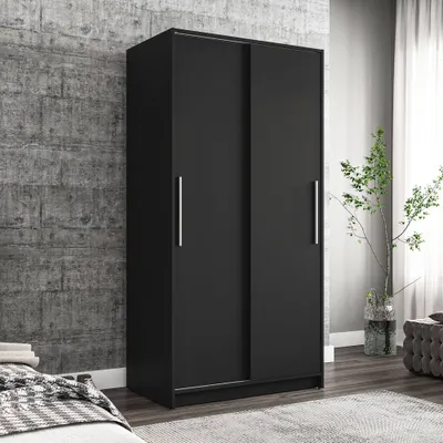 Denmark 2 Sliding Doors Clothing Armoire  -Polifurniture: Modern Wardrobe Closet with Fixed Shelves