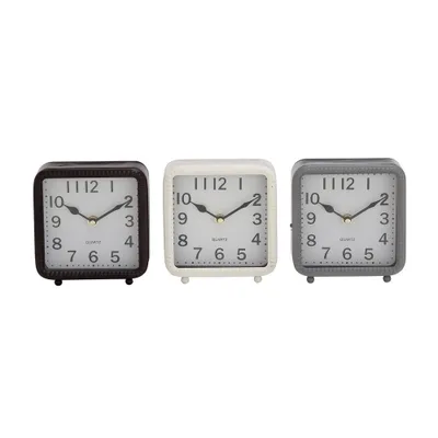 Olivia & May Set of 3 Metal Clocks Black/White/Gray : Silent Quartz Movement, Iron Tabletop Timepieces