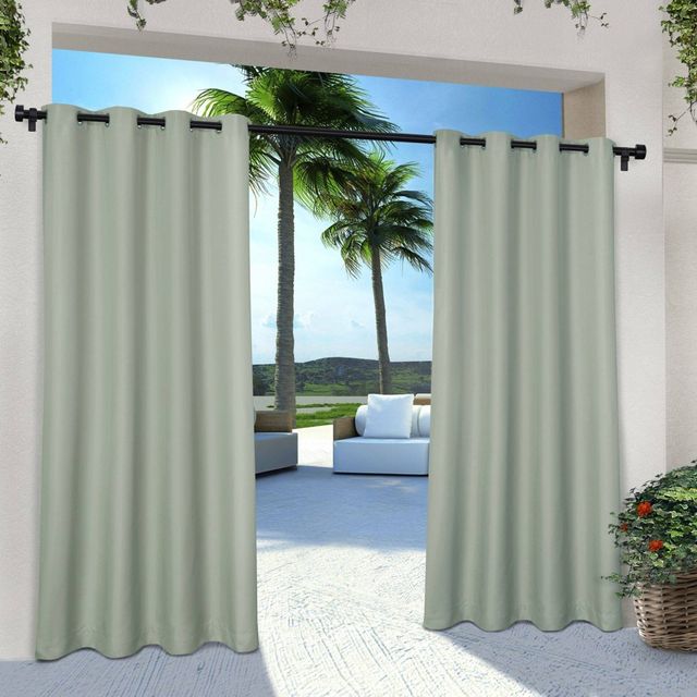 Set of 2 (84x54) Solid Cabana Grommet Top Light Filtering Curtain Panel Light Green - Exclusive Home: Indoor/Outdoor, Weather-Resistant