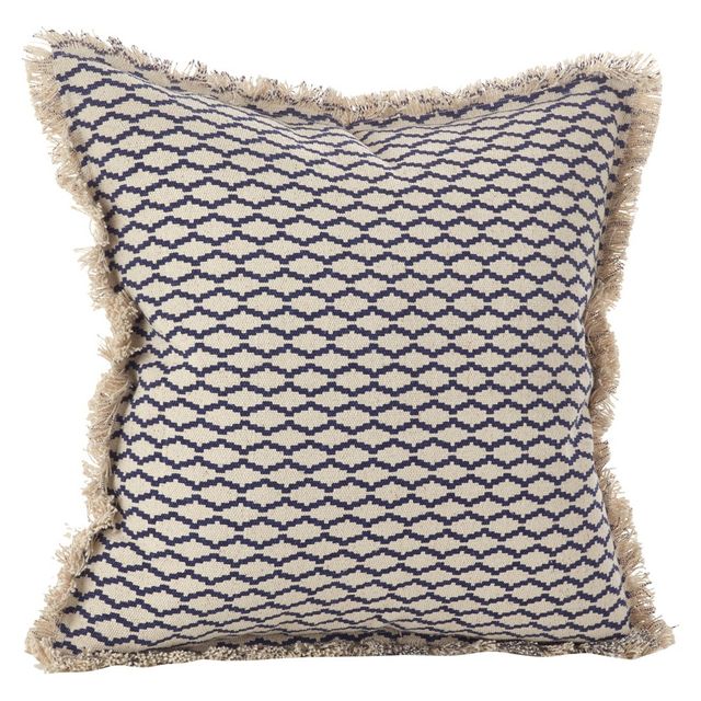 20x20 Canberra Fringed Moroccan Throw Pillow Navy - Saro Lifestyle: Decorative Accent for Indoor Use, Zipper Closure