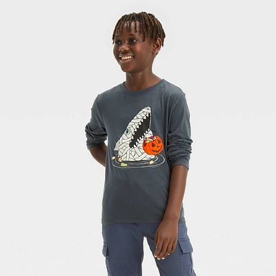 Boy Long Sleeve Halloween Mummy Shark Graphic T-Shirt