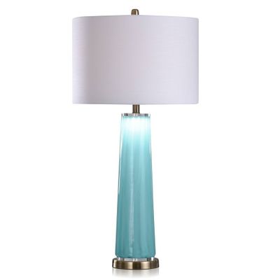 Galaxia Contemporary Art Glass Table Lamp with LED Night Light Base and Shade White - StyleCraft: Modern Nightstand Lighting