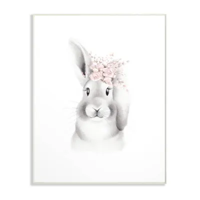 12.5x0.5x18.5 Sketched Fluffy Bunny Flowers Oversized Kids Wall Plaque Art - Stupell Industries: Framed MDF Art for All Ages