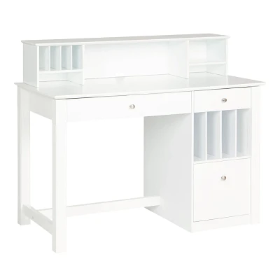 Saracina Home Home Office Deluxe White Wood Storage Computer Desk with Hutch: Equipped with Keyboard Tray, Cable Management