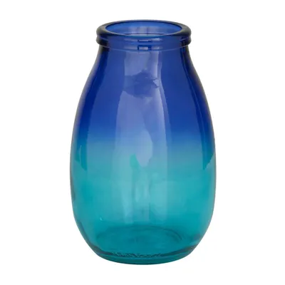 11 x 7 Recycled Glass Vase with Ombre Effect Blue - Storied Home: Handcrafted, Indoor Amphora Design