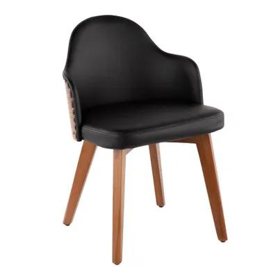 LumiSource Ahoy Dining Chair Walnut/Black/: Mid-Century Modern Faux Leather with Nailhead Trim