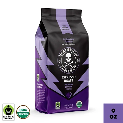 Death Wish Coffee Organic and Fair Trade Espresso Roast Ground Coffee 9oz