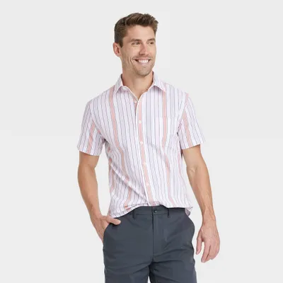 Men Striped Short Sleeve Poplin Button-Down Shirt