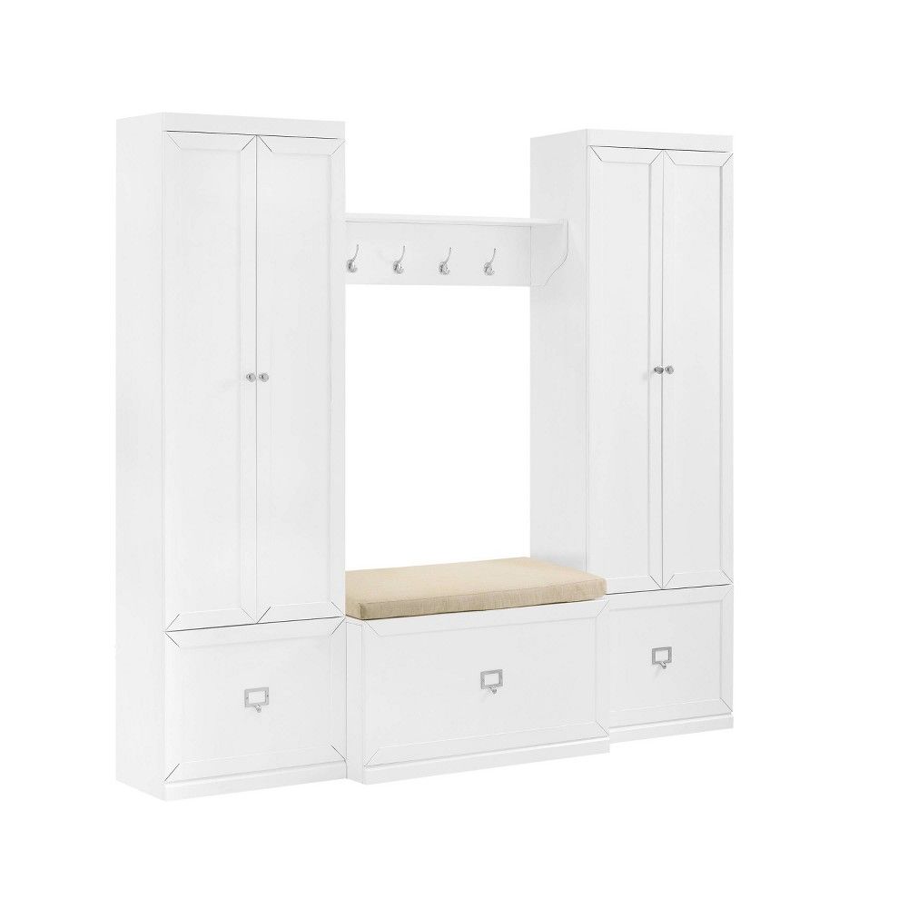 4pc Harper Entryway Set with Bench, Shelf & 2 Pantry Closets: Organizer with Coat Rack - Crosley