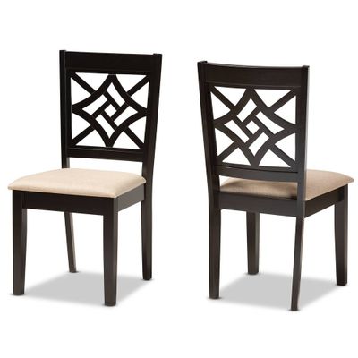 2pc Nicolette Fabric and Wood Dining Chairs Set  - Baxton Studio