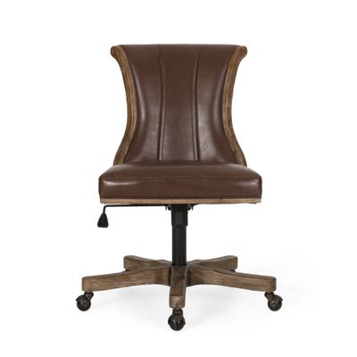 Coulee Contemporary Upholstered Roll Back Swivel Office Chair Dark Brown/Natural - Christopher Knight Home: Ergonomic, Adjustable Height