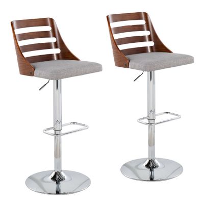 Set of 2 Trevi Upholstered Barstools  - Lumisource: Bent Wood Design, Steel Legs, Adjustable Height