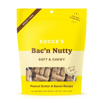 Bocces Bakery Bac n Nutty with Peanut Butter and Bacon Flavor Soft & Chewy Dog Treats - 6oz