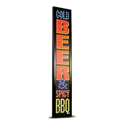 30.9 x 5.9 Cold Beer and Spicy BBQ Framed LED Sign Black/Red - American Art Decor