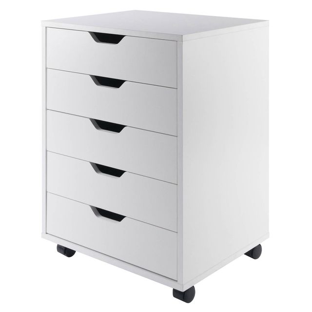 Halifax 5 Drawer Cabinet with Casters White - Winsome: Office Furniture Storage, Printer Stand