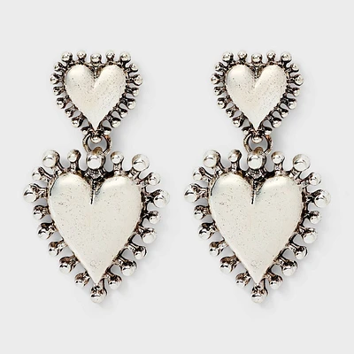 Double Heart Drop Earrings - Wild Fable Silver