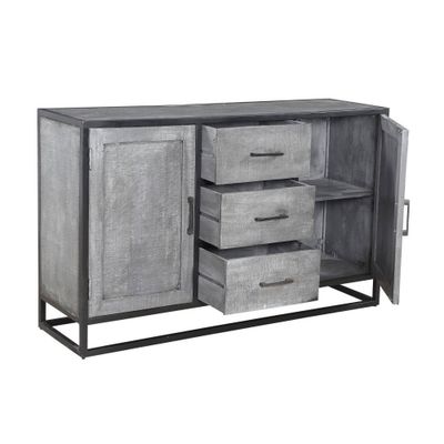 Raven Mango Wood Sideboard Gray - Timbergirl: Dining Room Credenza, Metal Frame, 3 Drawers, 2 Doors