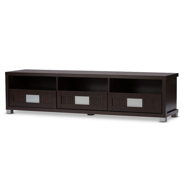 Gerhardine Wood 3 Drawer TV Stand for TVs up to 62 Dark Brown - Baxton Studio: Entertainment Center, Media Console with Storage