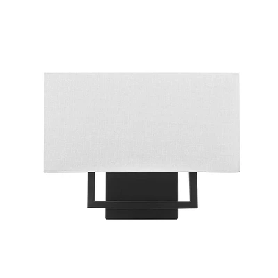 Globe Electric 2-Light Matte Black Wall Sconce with White Linen Shade