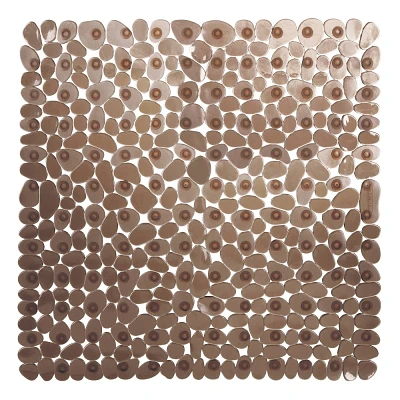 iDESIGN Pebblz Plastic Suction Non Slip Bath Mat for Shower Bathtub Stall 22 x22  Amber Brown