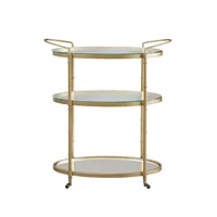 Madison Park Lauren Bar Cart Antique Gold: 3-Tier, Tempered Glass & Mirror Shelves, Metal Frame