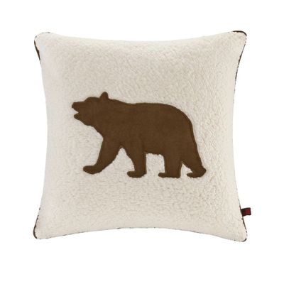 18x18 Bear Berber Square Throw Pillow White - Woolrich: Faux Suede, Rustic Decor, Indoor